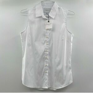 NWT The Shirt by Rochelle Behrens White Sleeveless Button-Down